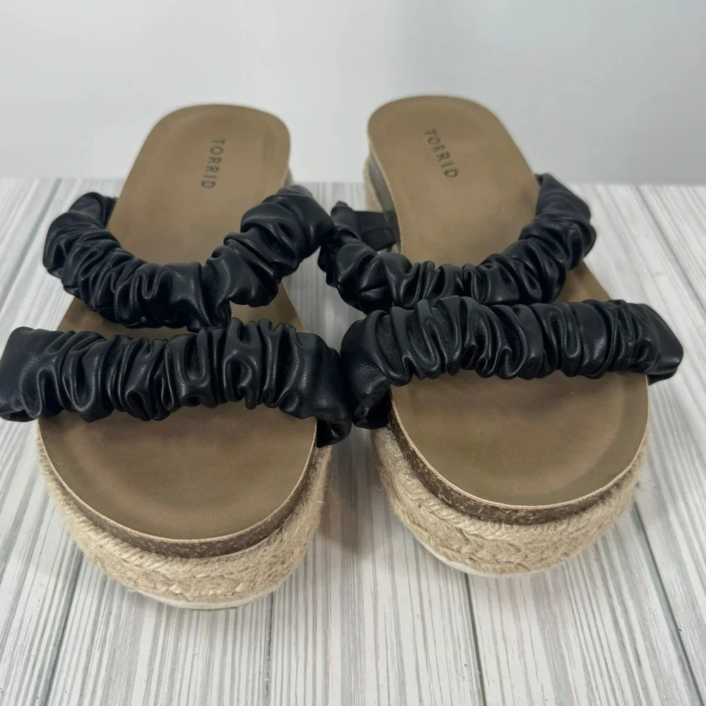 Torrid Women's Black Double Band‎ Espadrille Platform Slide Sandals Size 8WW